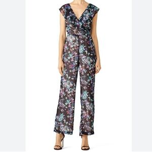 Adelyn Rae Anthropologie Genevieve Black Wide Leg Floral jumpsuit